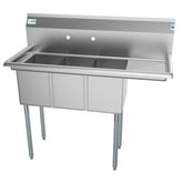 45 in. Three Compartment Stainless Steel Commercial Sink with Drainboard, Bowl Size 10"x 14"x 10" SC101410-12R3.